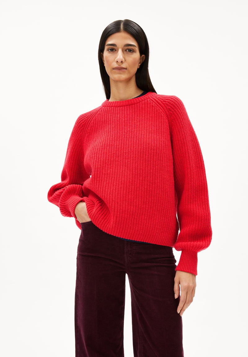 RIB KNIT SWEATER| candy apple by ARMEDANGELS, 55% Wool, 45% Cotton