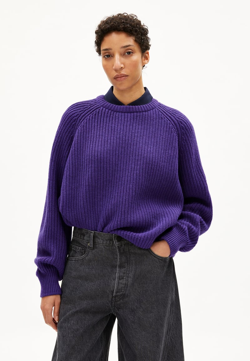 RIB KNIT SWEATER| indigo lilac by ARMEDANGELS, 55% Wool, 45% Cotton