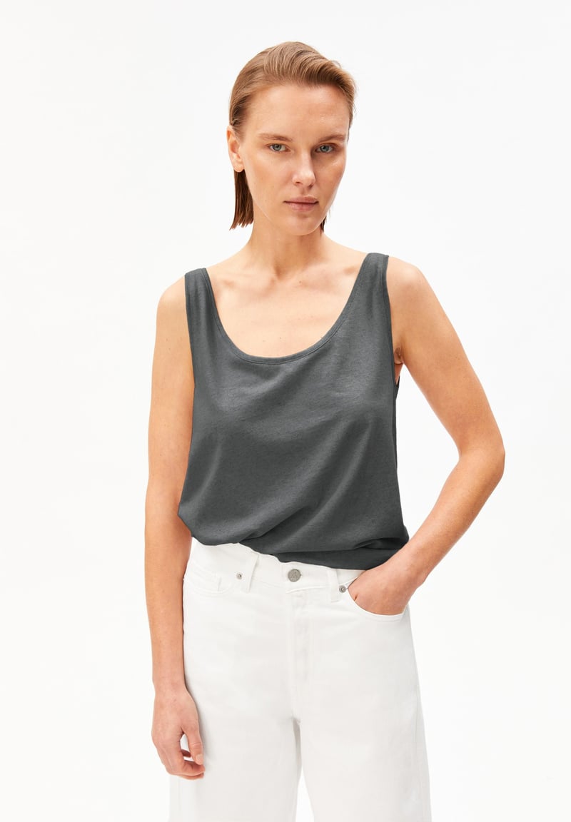LINEN BLEND TOP | space steel by ARMEDANGELS, 70% Cotton, 30% Linen