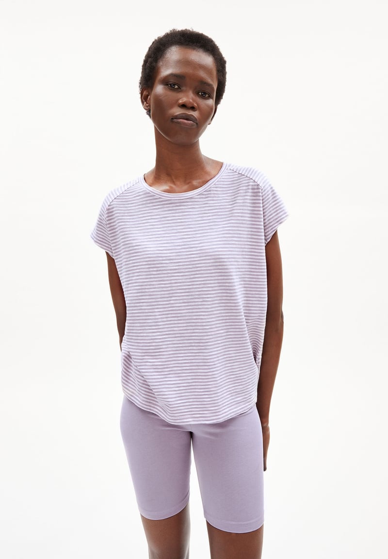ONELIAA LOVELY STRIPES T-SHIRT | purple noise-oatmilk by ARMEDANGELS, 100% Cotton
