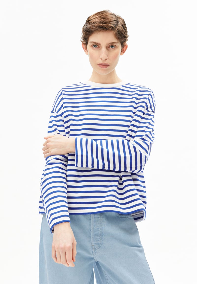 FRANKAA MAARLEN STRIPE SWEAT | undyed-dynamo blue by ARMEDANGELS, 100% Cotton