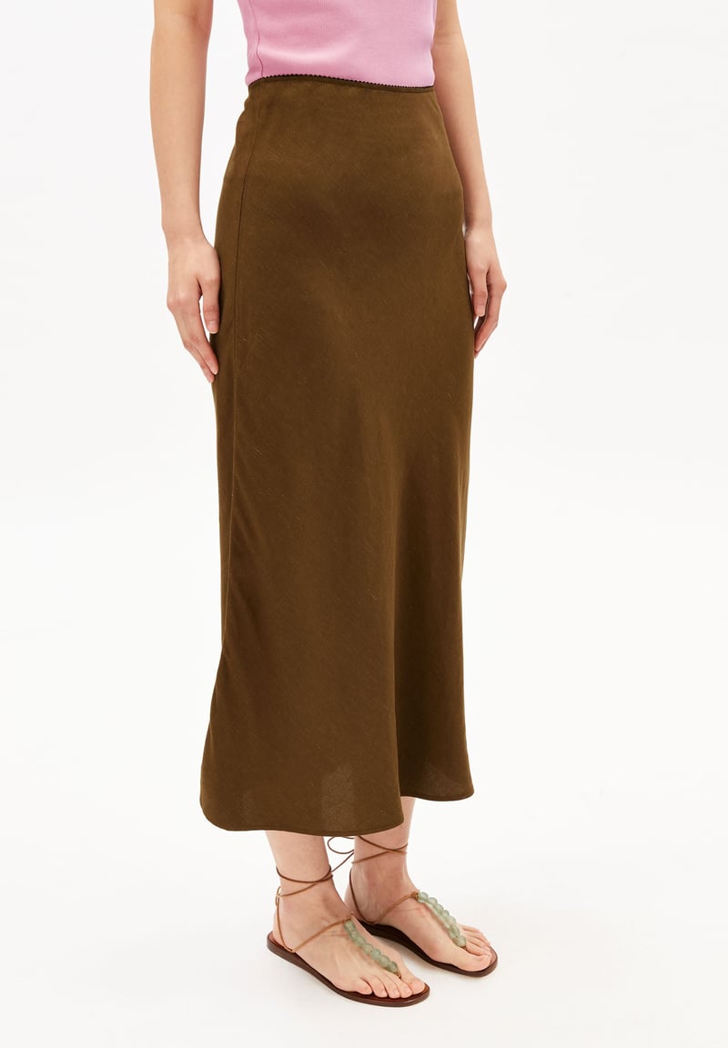 LENOVAA LINO SLIP-SKIRT | dried palm by ARMEDANGELS, 74% Viscose, 26% Linen
