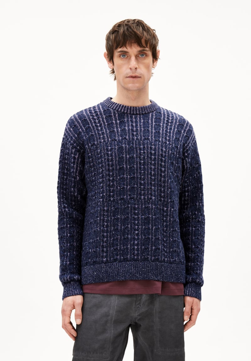 DAAKO KNIT SWEATER | night sky tweed-frozen lavender by ARMEDANGELS, 65% Cotton, 35% Wool