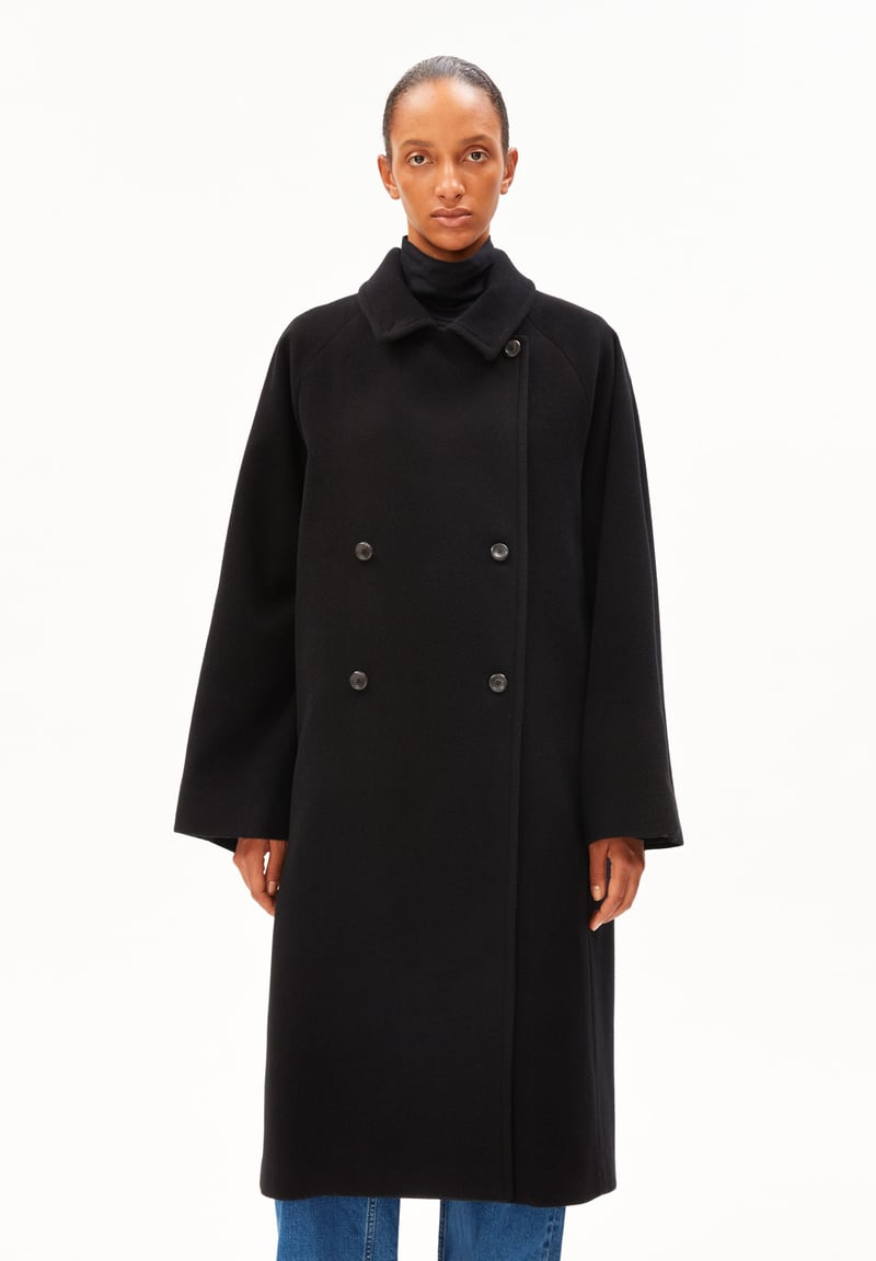 DOUBLE-BREASTED WOOL COAT | black by ARMEDANGELS, 100% Wool