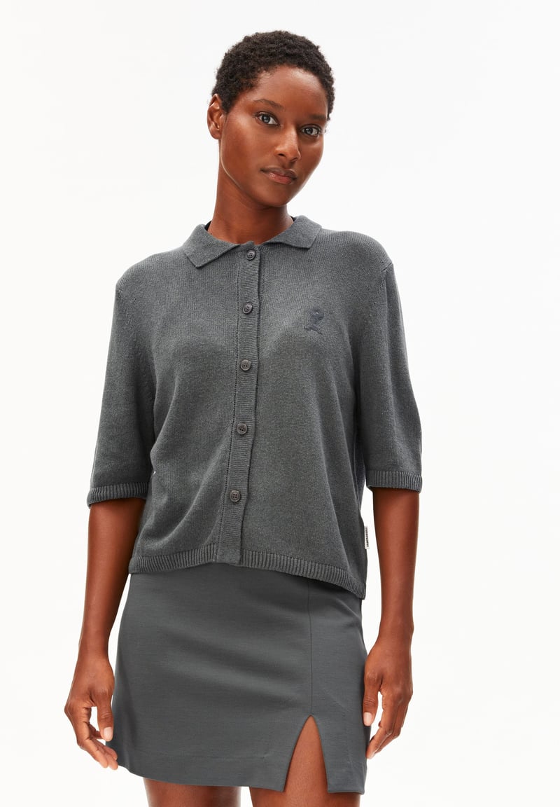 S SL LINEN BLEND KNIT CARDIGAN | space steel by ARMEDANGELS, 40% Linen, 30% Cotton, 30% Viscose
