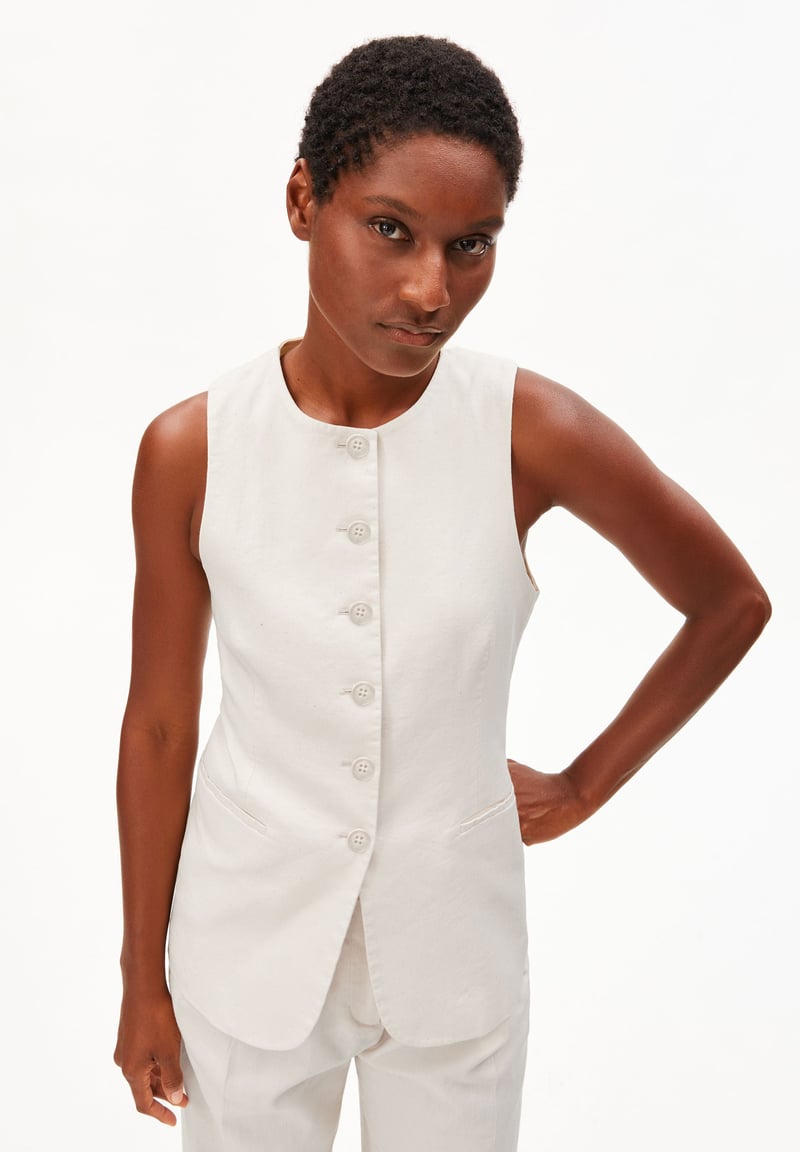 LONG LINEN BLEND VEST | undyed by ARMEDANGELS, 55% Cotton, 43% Linen, 2% Elastane