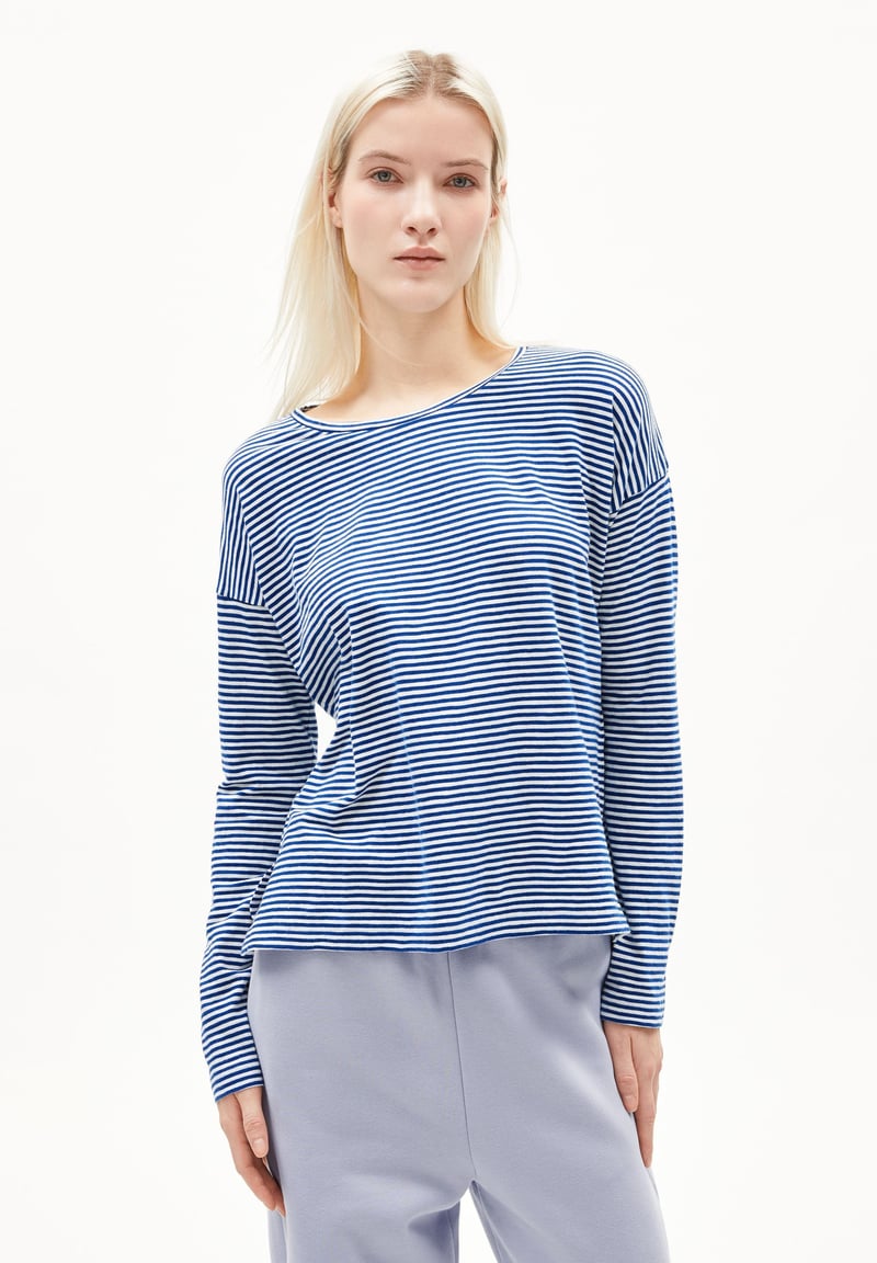 XIANAA STRIPES LONGSLEEVE | oatmilk-lapis blue by ARMEDANGELS, 100% Cotton