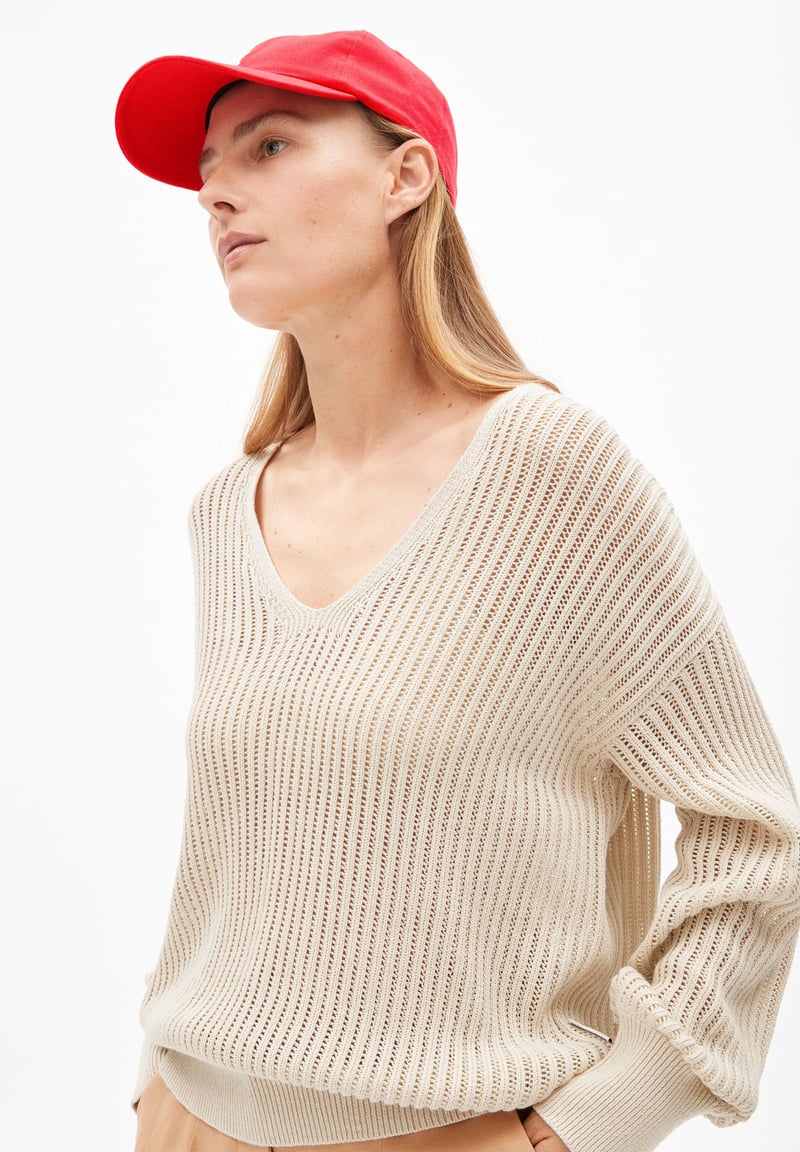 LINEN BLEND KNIT SWEATER | raw white by ARMEDANGELS, 40% Linen, 30% Cotton, 30% Viscose