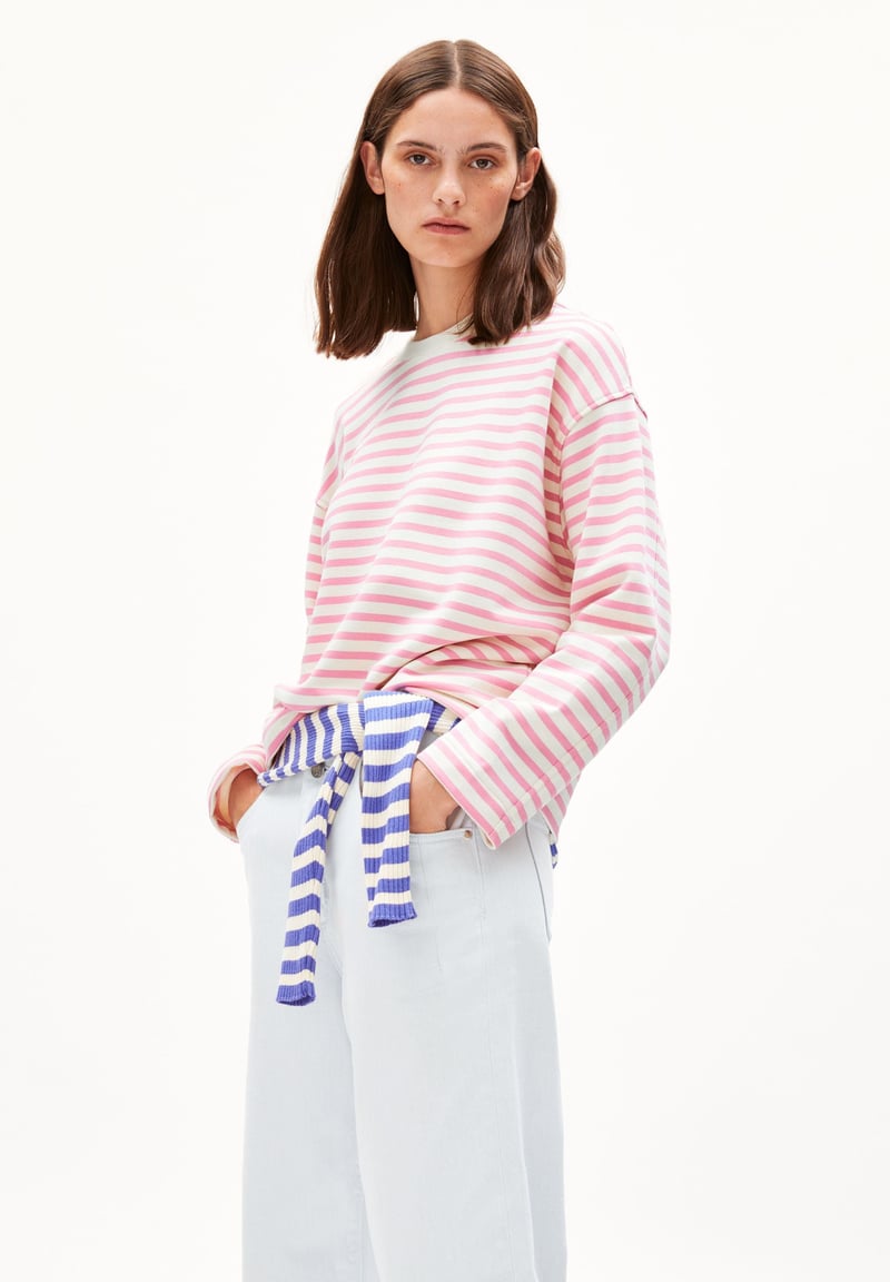 FRANKAA MAARLEN STRIPE SWEAT | raspberry pink-undyed by ARMEDANGELS, 100% Cotton