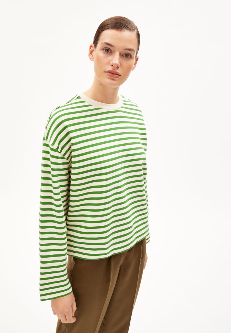 FRANKAA MAARLEN STRIPE SWEAT | undyed-ivy green by ARMEDANGELS, 100% Cotton