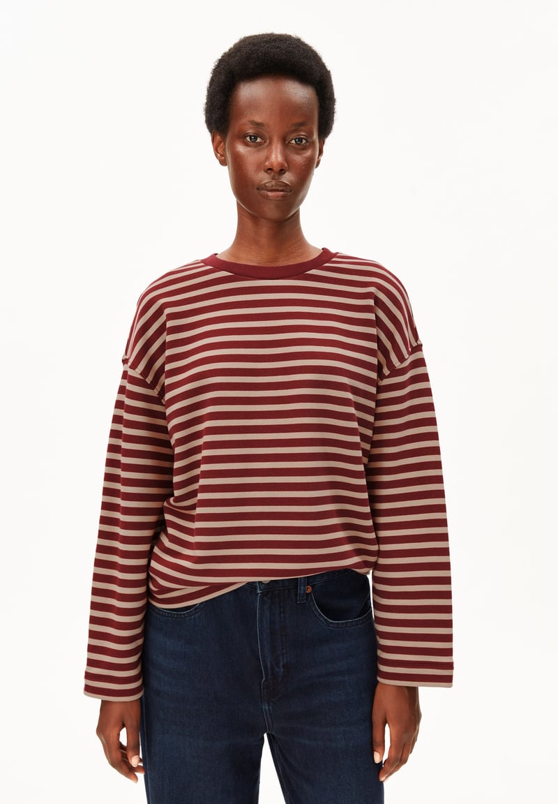 FRANKAA MAARLEN STRIPE SWEAT | velvet red-honey reed by ARMEDANGELS, 100% Cotton