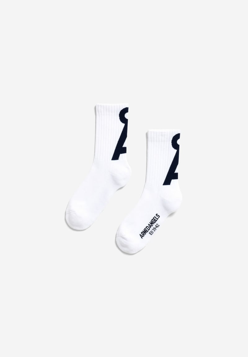 SAAMUS SHORT SOCKS | white-tinted navy by ARMEDANGELS, 78% Cotton, 20% Nylon, 2% Elastane