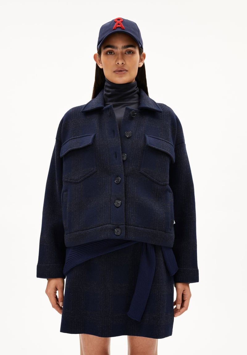 JOAALISON CHECK JACKET | night sky-steel melange by ARMEDANGELS, 65% Cotton, 35% Wool