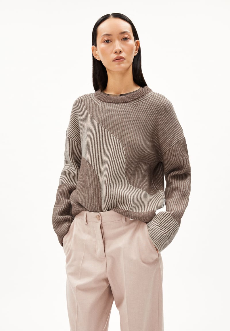 MAYRAA VANISE KNIT SWEATER | cinnamon dust melange-oatmilk by ARMEDANGELS, 55% Wool, 45% Cotton