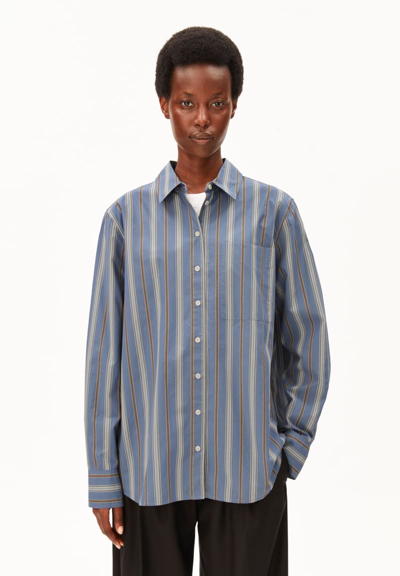 STRIPED WIDE BLOUSE | dusty moon-amberwood by ARMEDANGELS, 100% Cotton