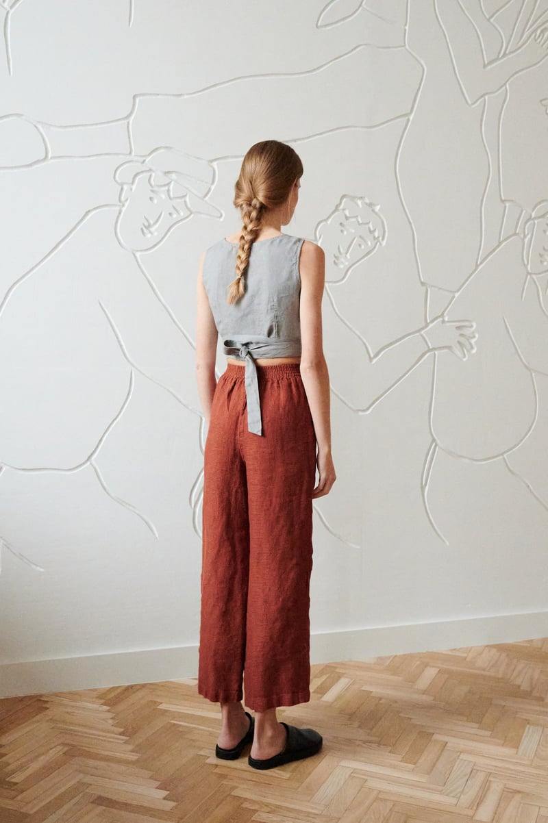 Ocean Waffle Linen Trousers by LinenFox, 100% Linen