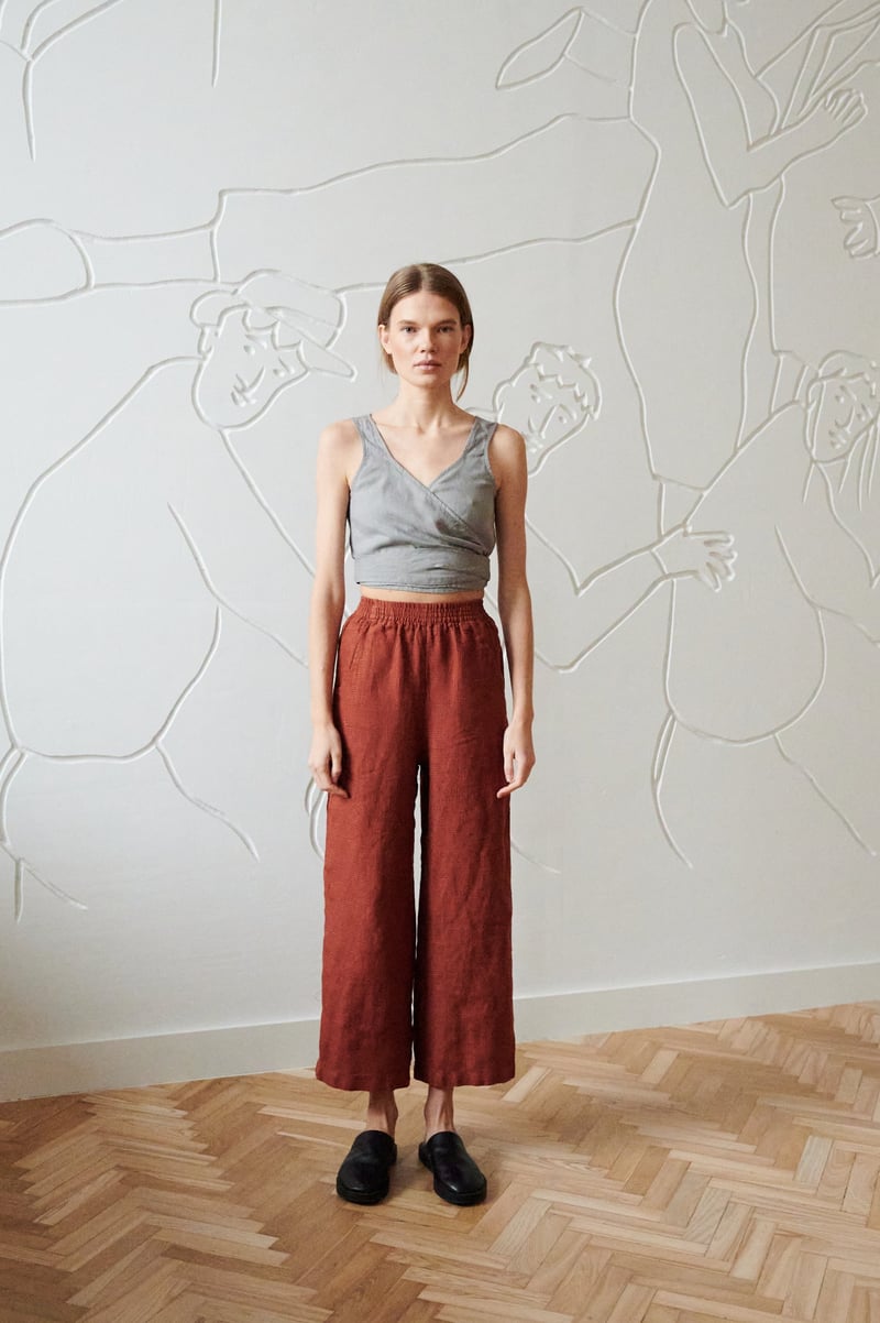 Ocean Waffle Linen Trousers by LinenFox, 100% Linen