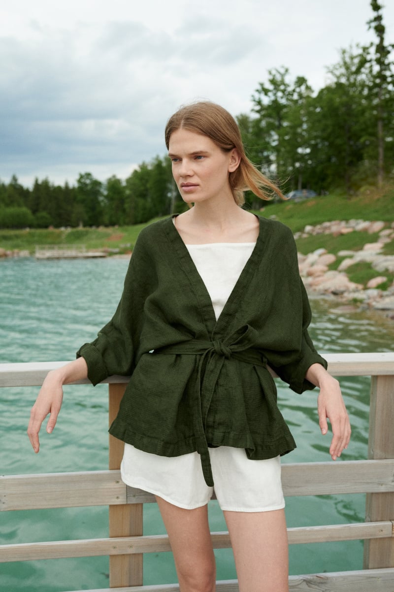 Rene Waffle Linen Jacket by LinenFox, 100% Linen