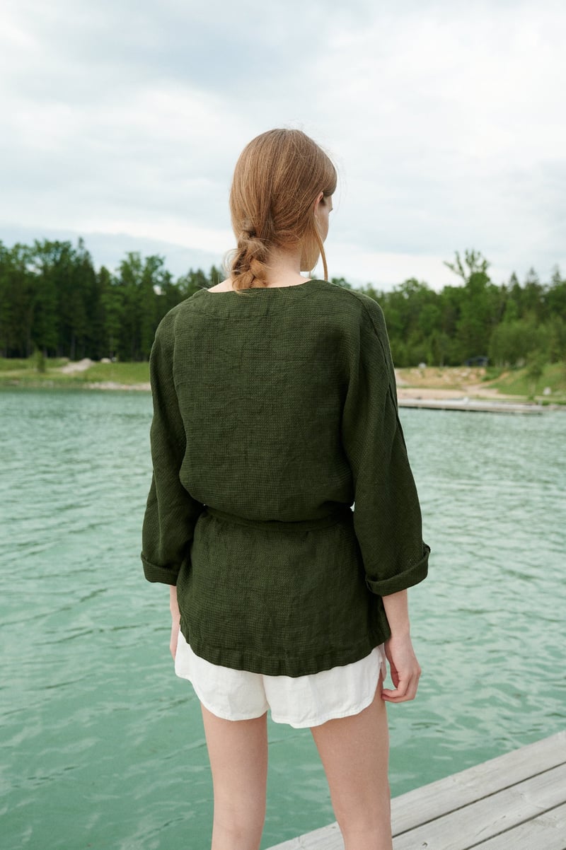 Rene Waffle Linen Jacket by LinenFox, 100% Linen