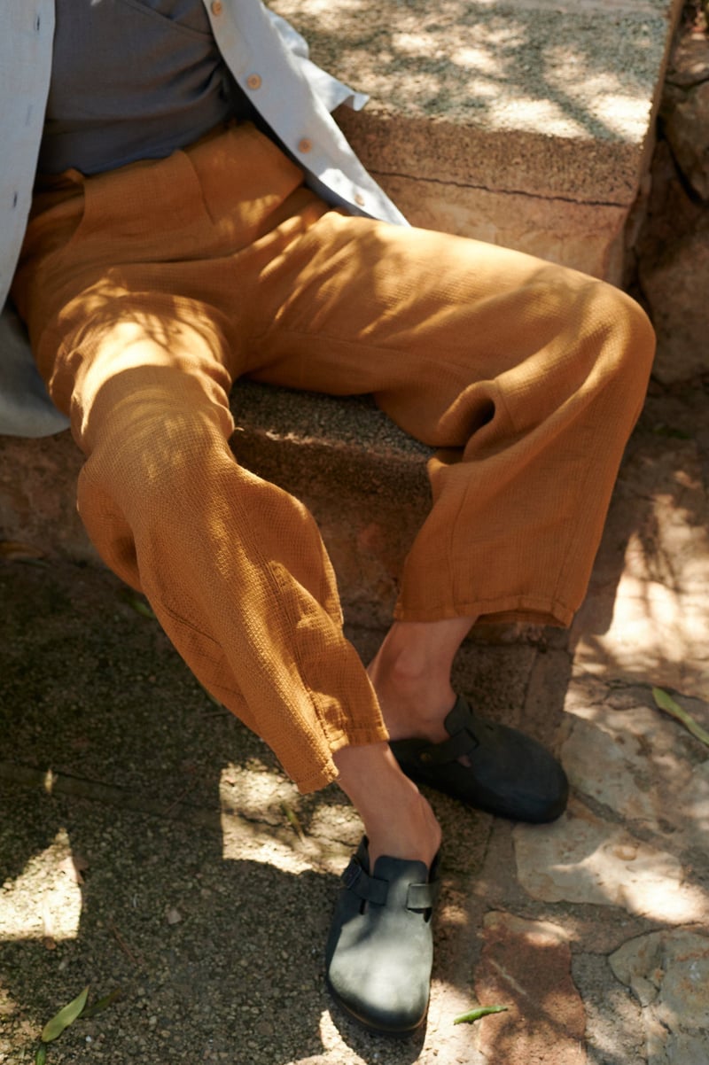 Frankie Waffle Linen Trousers by LinenFox, 100% Linen