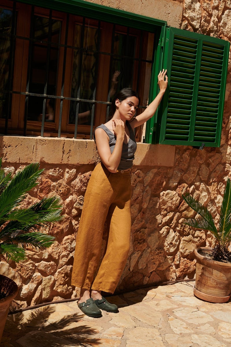 Frankie Waffle Linen Trousers by LinenFox, 100% Linen