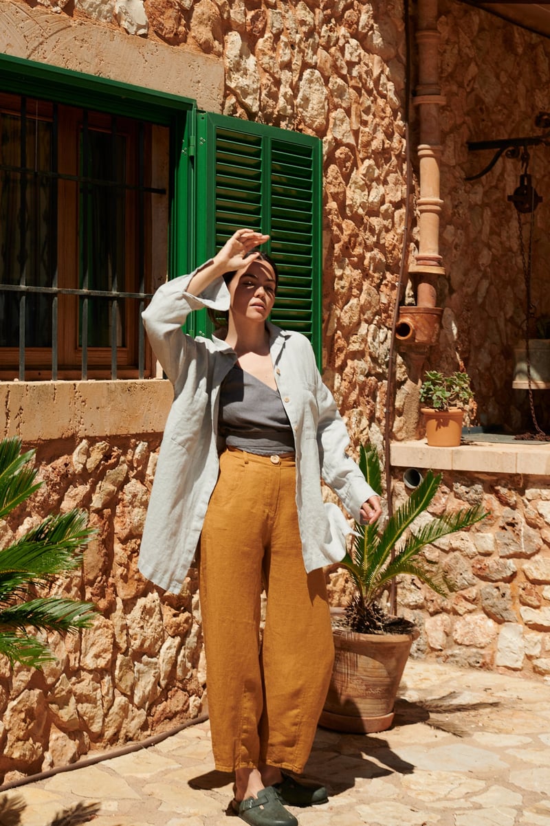 Frankie Waffle Linen Trousers by LinenFox, 100% Linen