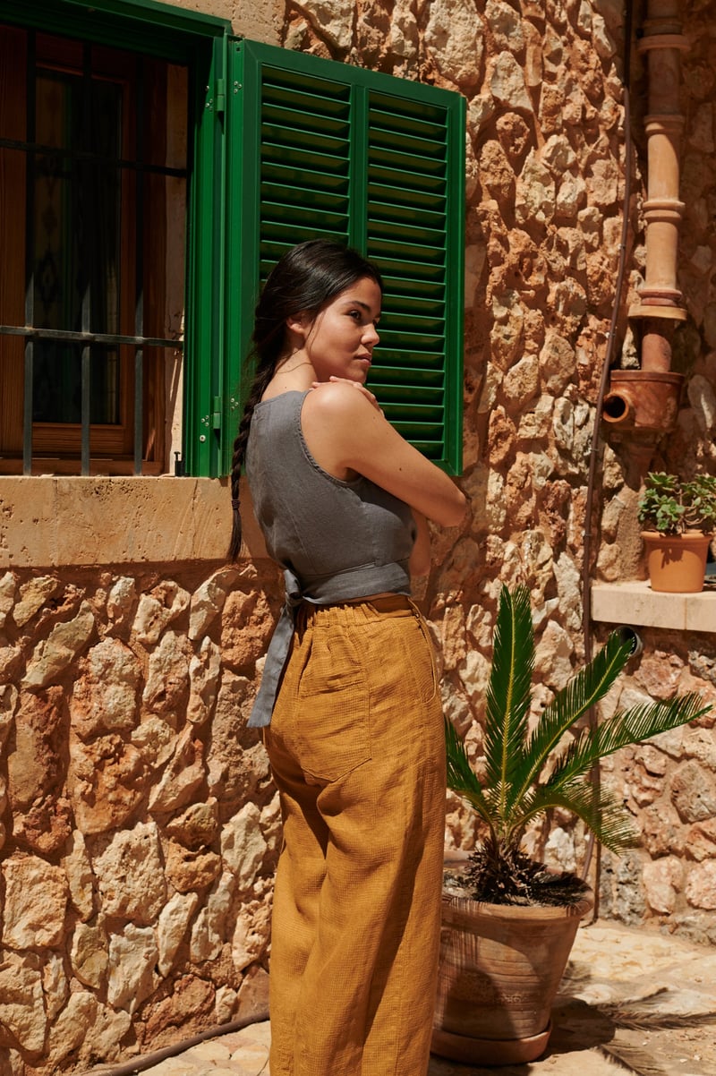 Frankie Waffle Linen Trousers by LinenFox, 100% Linen
