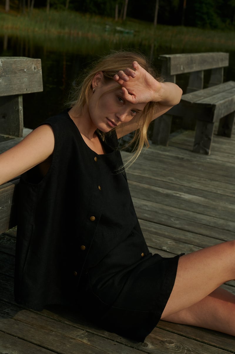 Rudy Heavy Linen Vest by LinenFox, 100% Linen