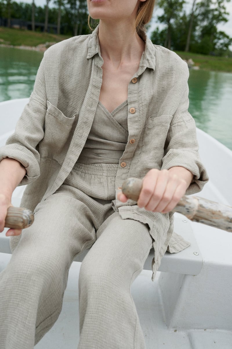 Ocean Waffle Linen Trousers by LinenFox, 100% Linen