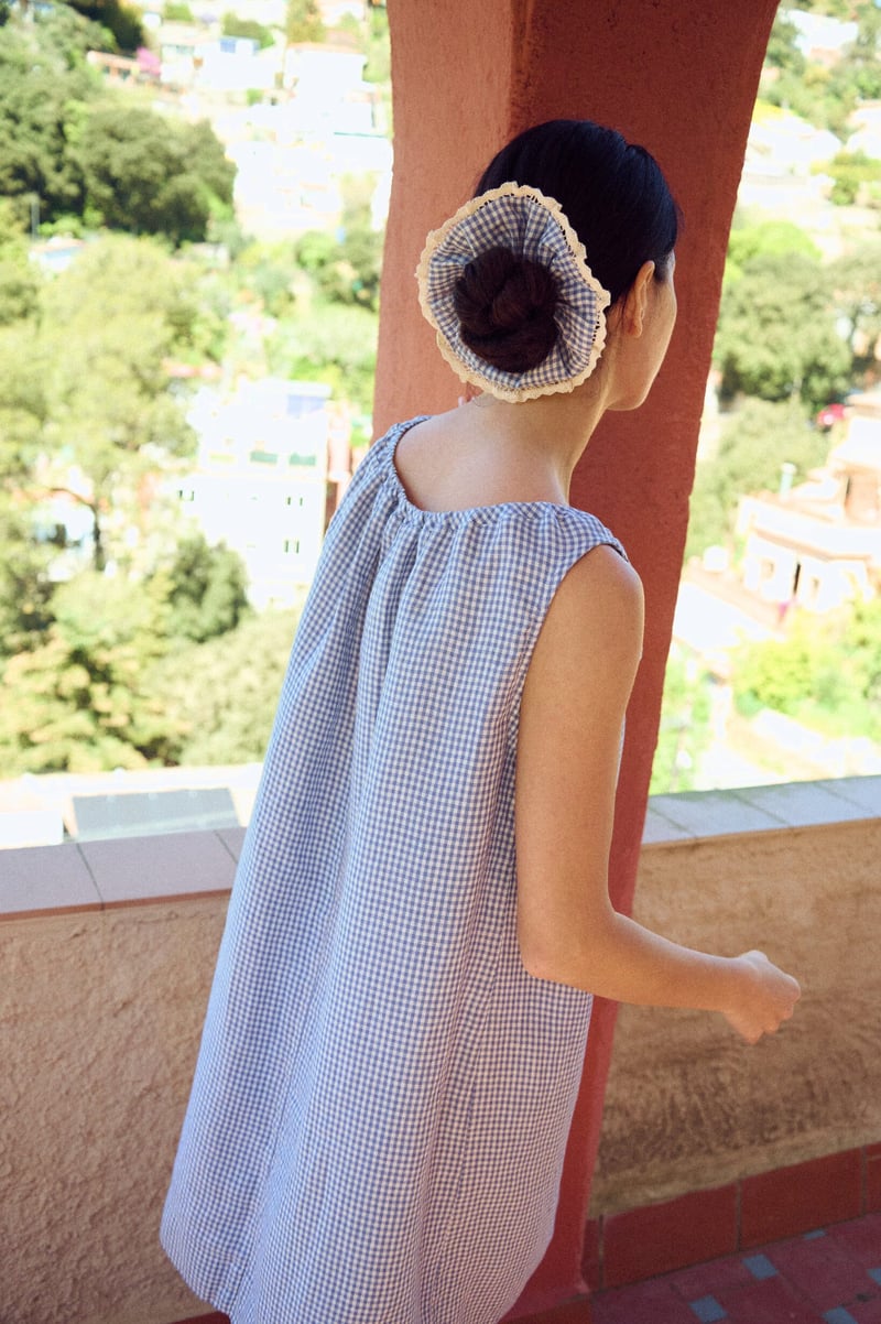 Gingham Mini Dress with Drawstring Neck – Toma by LinenFox, 100% Linen