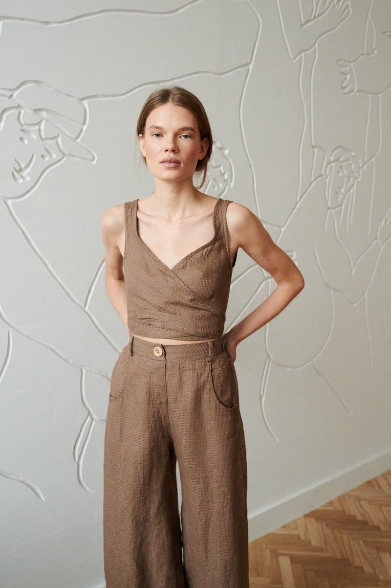 Frankie Waffle Linen Trousers by LinenFox, 100% Linen