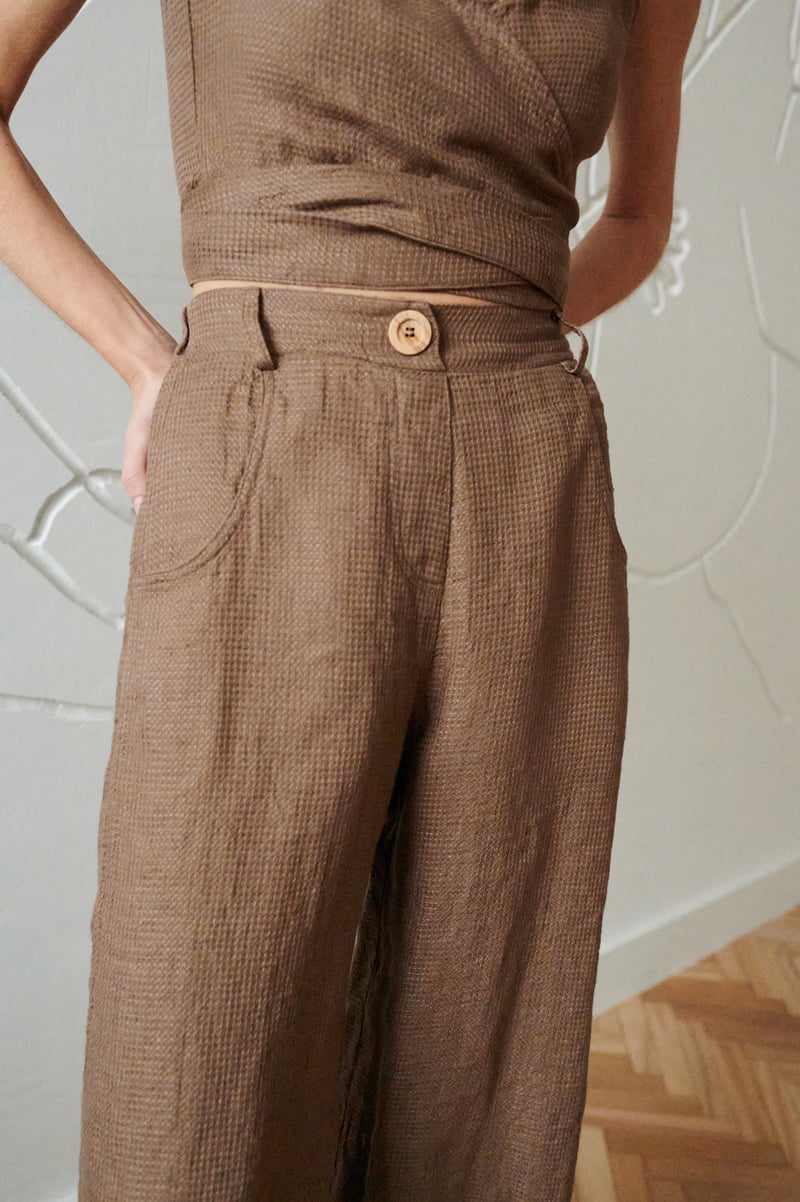 Frankie Waffle Linen Trousers by LinenFox, 100% Linen