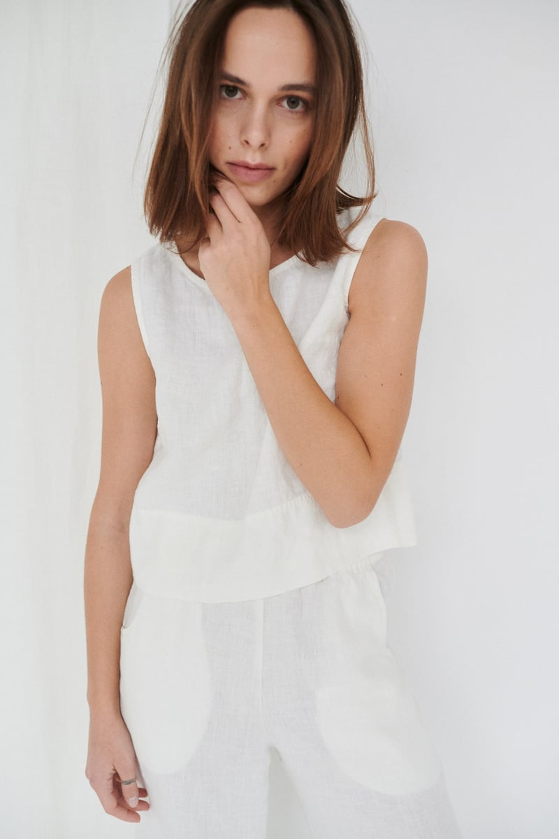 Crop Milky White Linen Top by LinenFox, 100% Linen