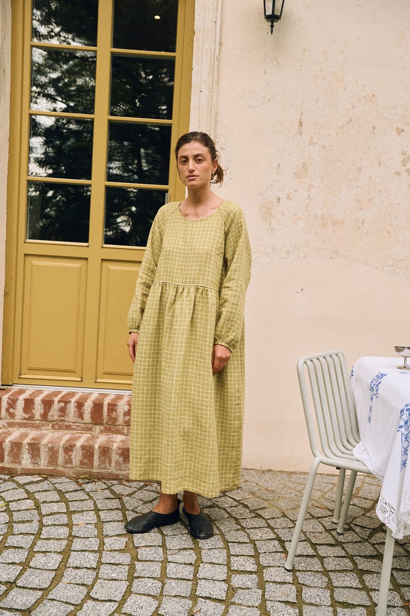 Maxi Linen Checks Dress Margo by LinenFox, 100% Linen