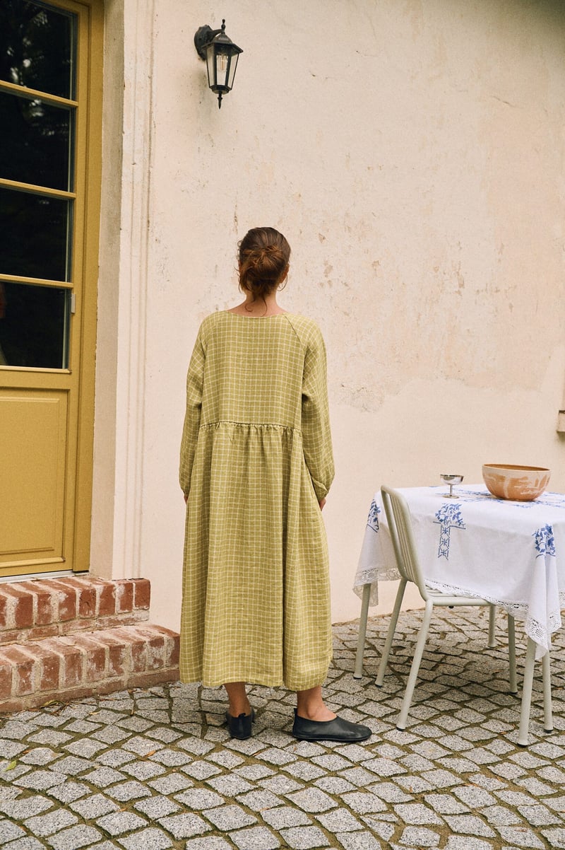 Maxi Linen Checks Dress Margo by LinenFox, 100% Linen