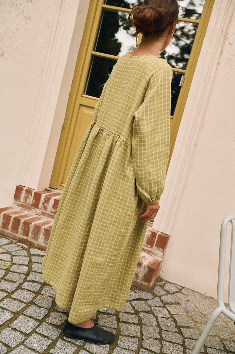 Maxi Linen Checks Dress Margo by LinenFox, 100% Linen