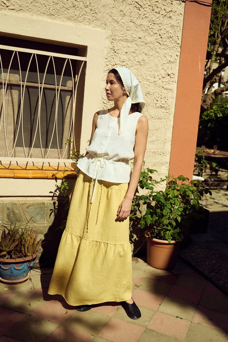 Tiered Linen Maxi Skirt with Elastic Waist – Sofia by LinenFox, 100% Linen