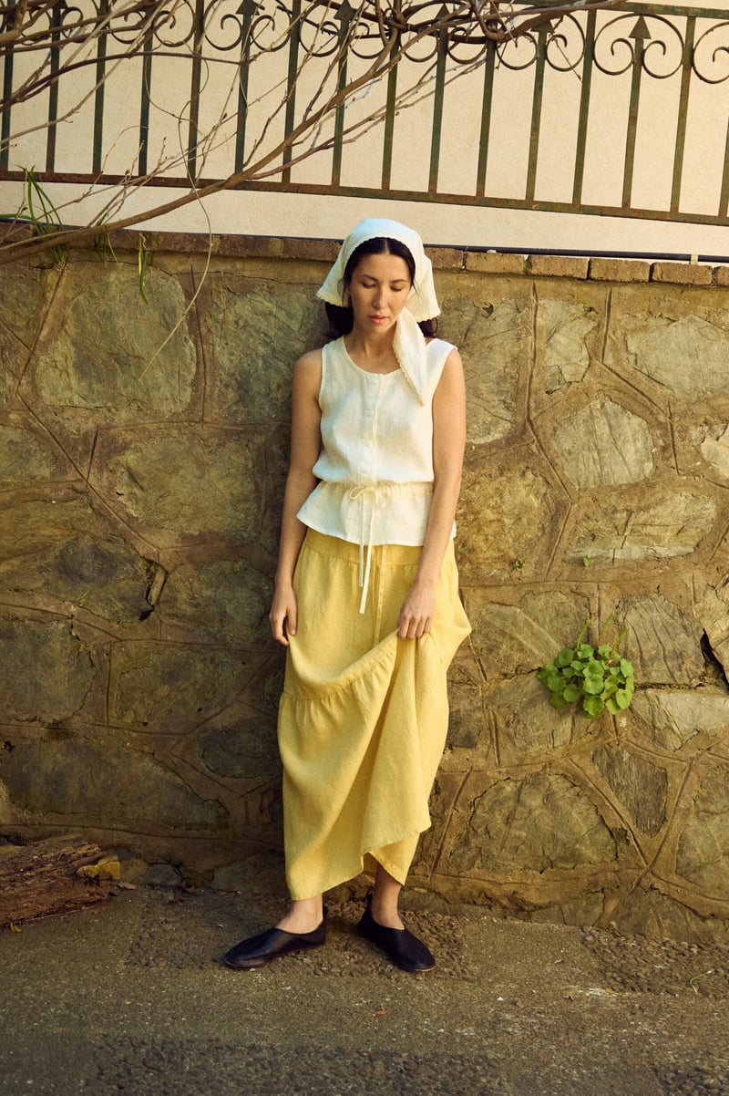 Tiered Linen Maxi Skirt with Elastic Waist – Sofia by LinenFox, 100% Linen