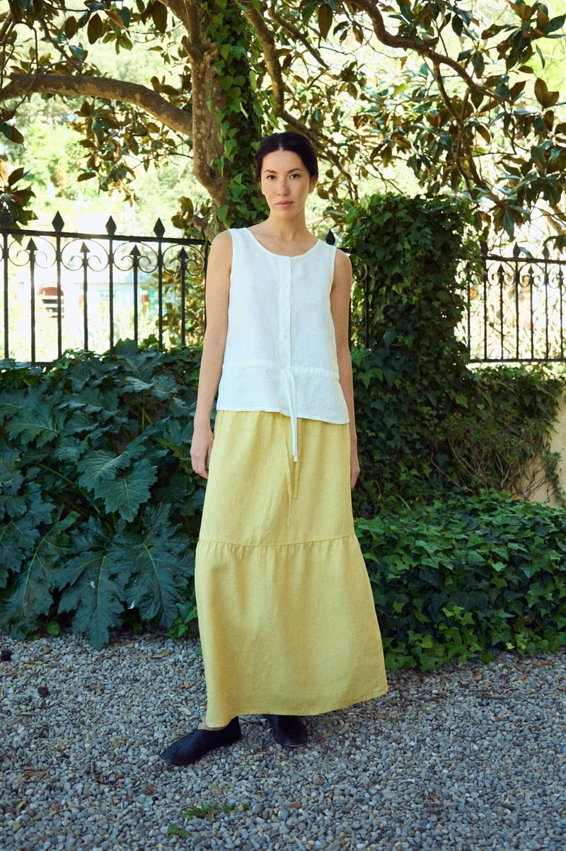 Tiered Linen Maxi Skirt with Elastic Waist – Sofia by LinenFox, 100% Linen