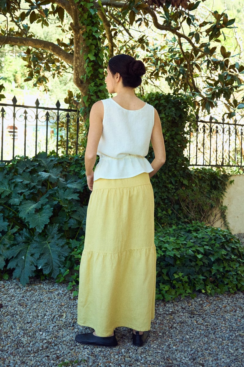 Tiered Linen Maxi Skirt with Elastic Waist – Sofia by LinenFox, 100% Linen