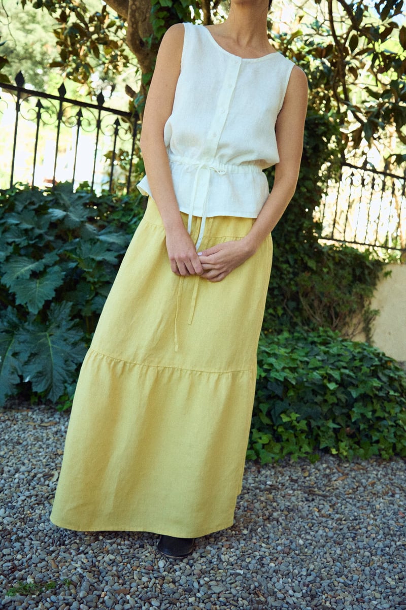 Tiered Linen Maxi Skirt with Elastic Waist – Sofia by LinenFox, 100% Linen
