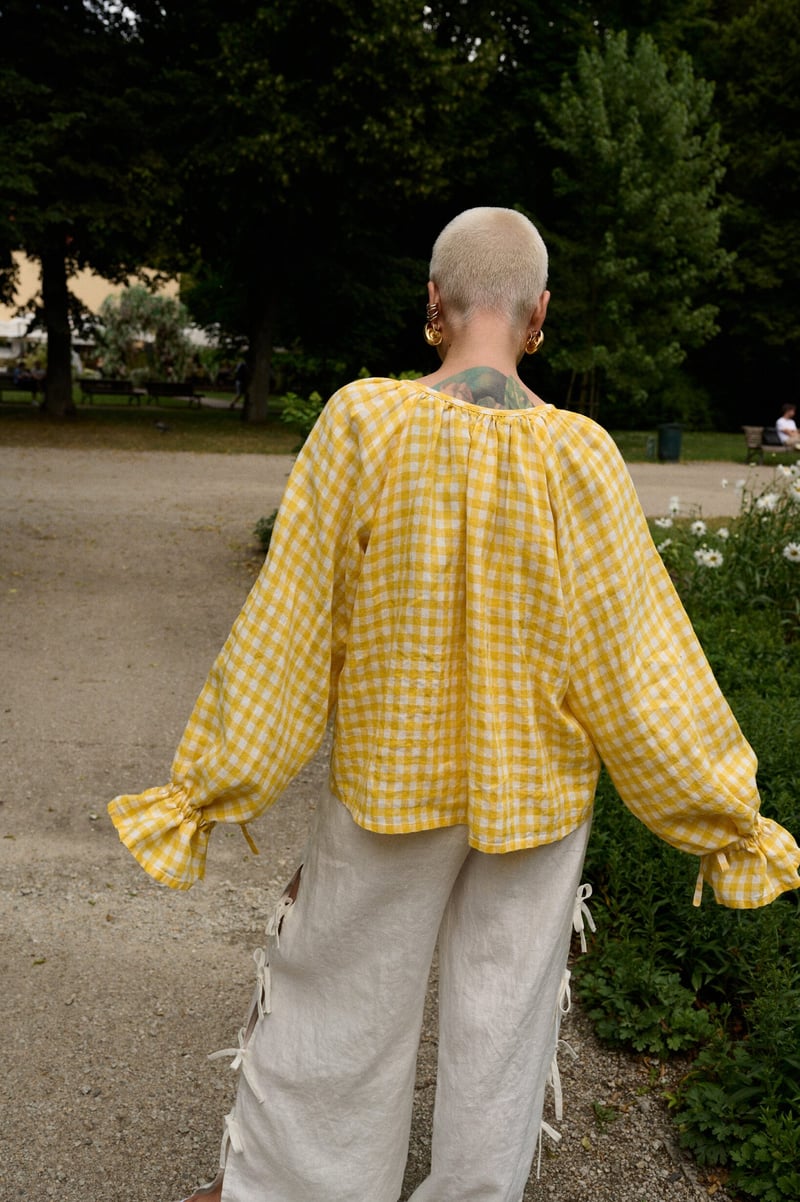 Gingham Linen Top – Mila by LinenFox, 100% Linen