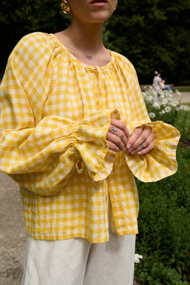 Gingham Linen Top – Mila by LinenFox, 100% Linen