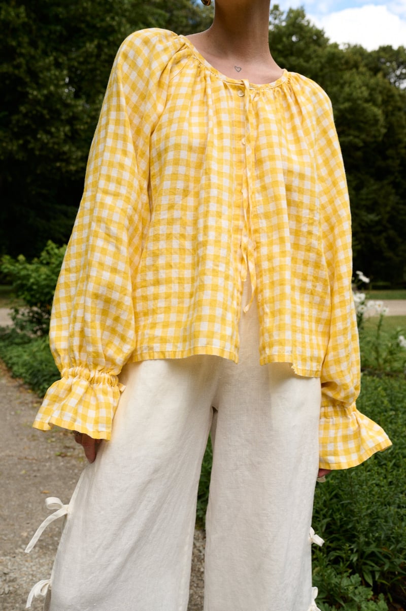 Gingham Linen Top – Mila by LinenFox, 100% Linen