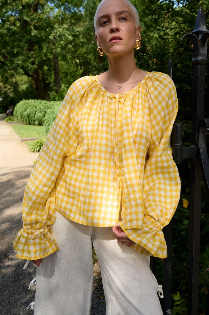 Gingham Linen Top – Mila by LinenFox, 100% Linen