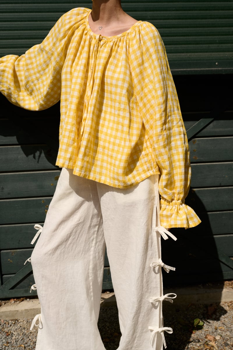 Gingham Linen Top – Mila by LinenFox, 100% Linen