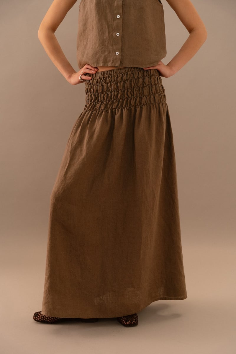 Linen Maxi Skirt with Smocked Waist – Daisy by LinenFox, 100% Linen