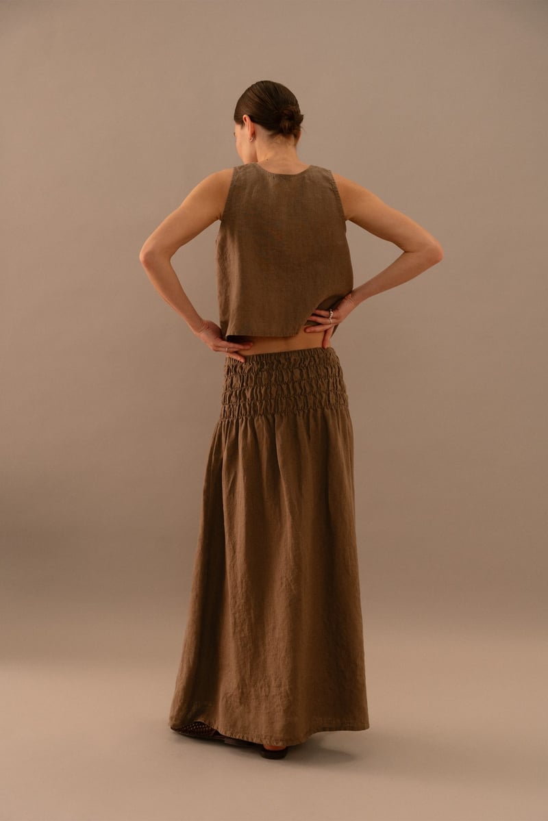 Linen Maxi Skirt with Smocked Waist – Daisy by LinenFox, 100% Linen