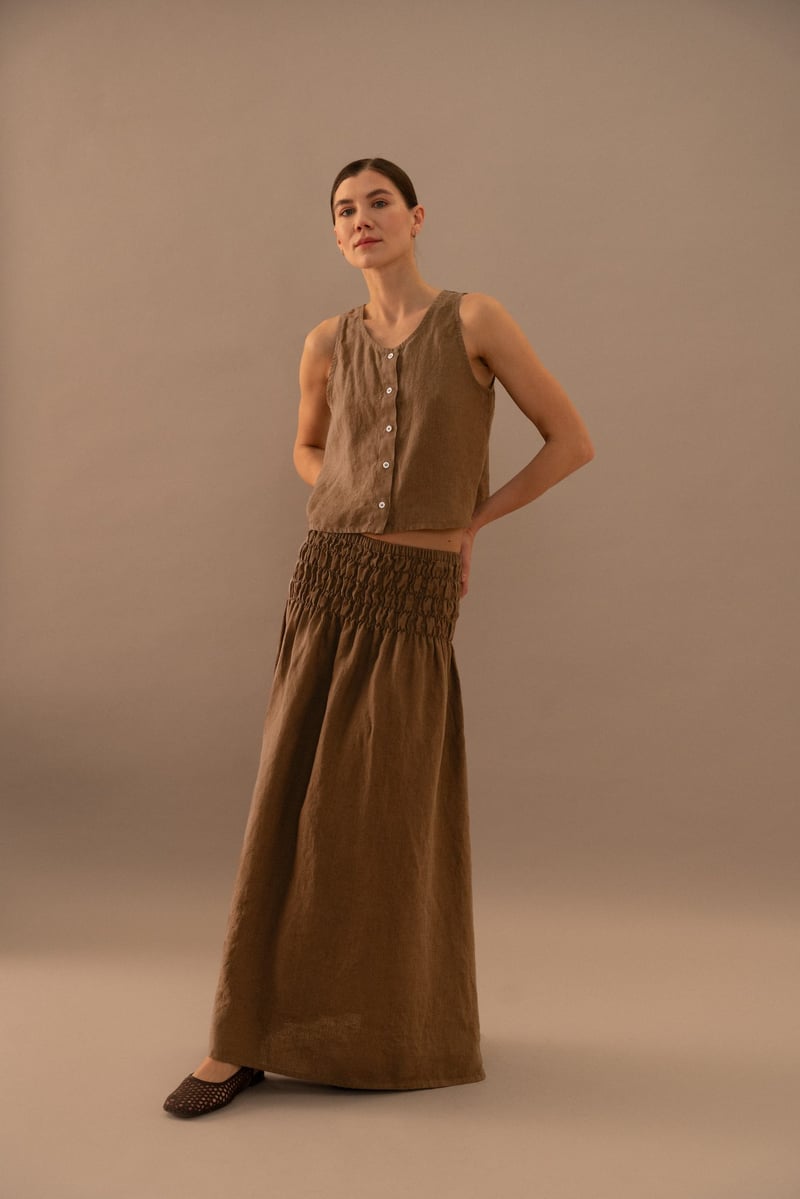 Linen Maxi Skirt with Smocked Waist – Daisy by LinenFox, 100% Linen