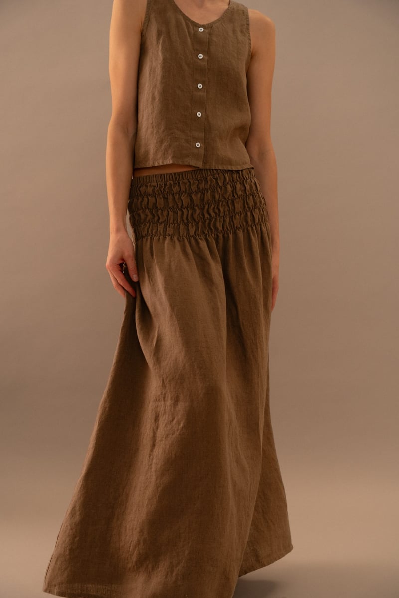 Linen Maxi Skirt with Smocked Waist – Daisy by LinenFox, 100% Linen